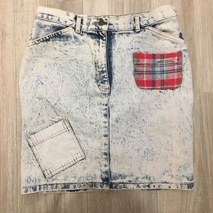 High Waisted Jean Skirt w/Plaid Det.